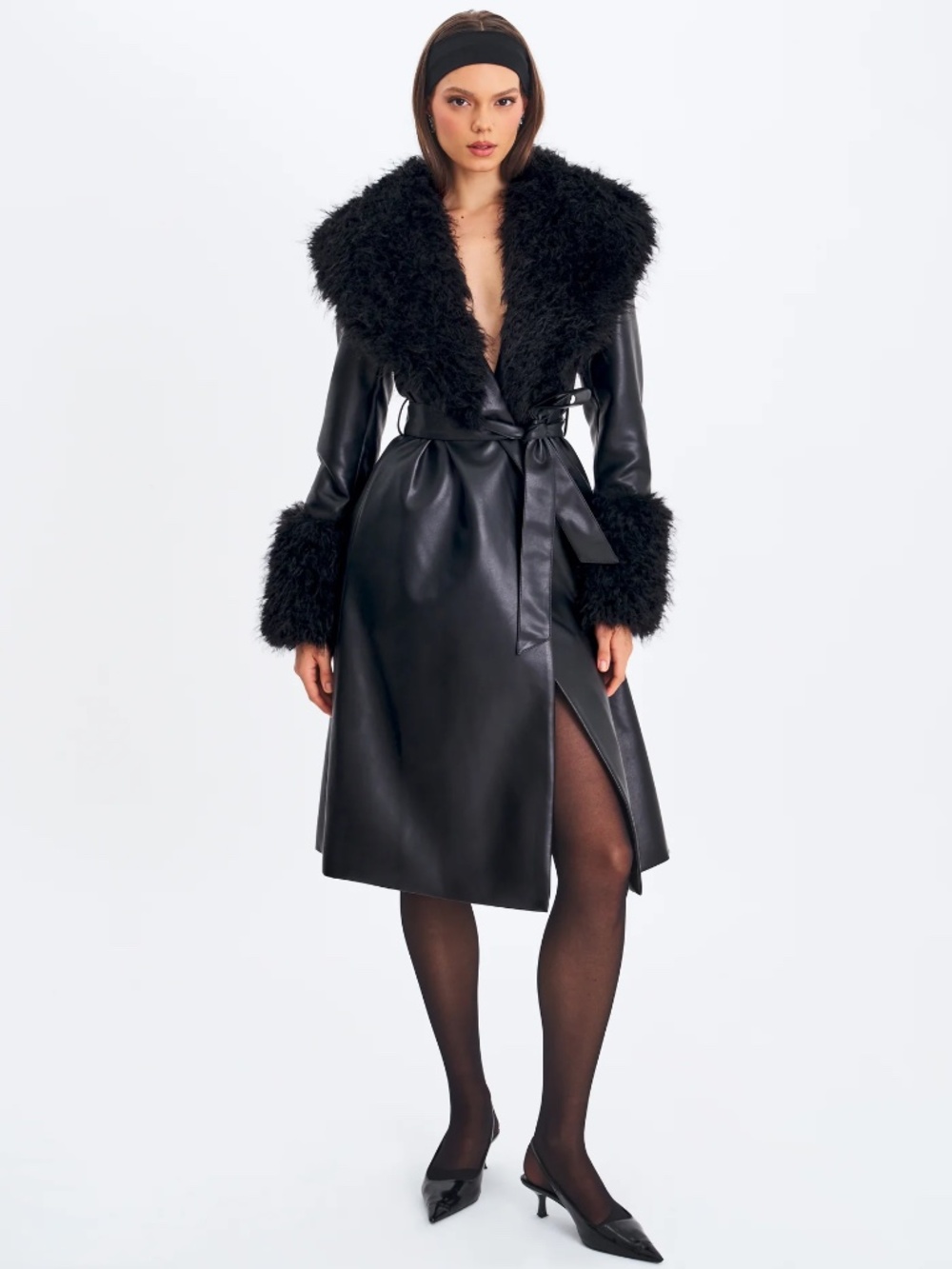 GORGEOUS NEW ZARIAH BLACK FAUX FUR TRIMMED LONGLINE COAT (S)